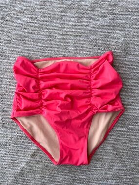 Kortni Jeane  High Waist Ruched Bikini Bottoms - Bright Coral Pink size XS